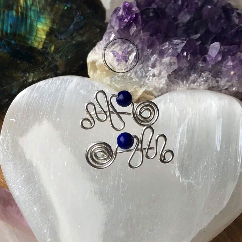 Lapis Lazuli Silver Swirl Ear Climbers